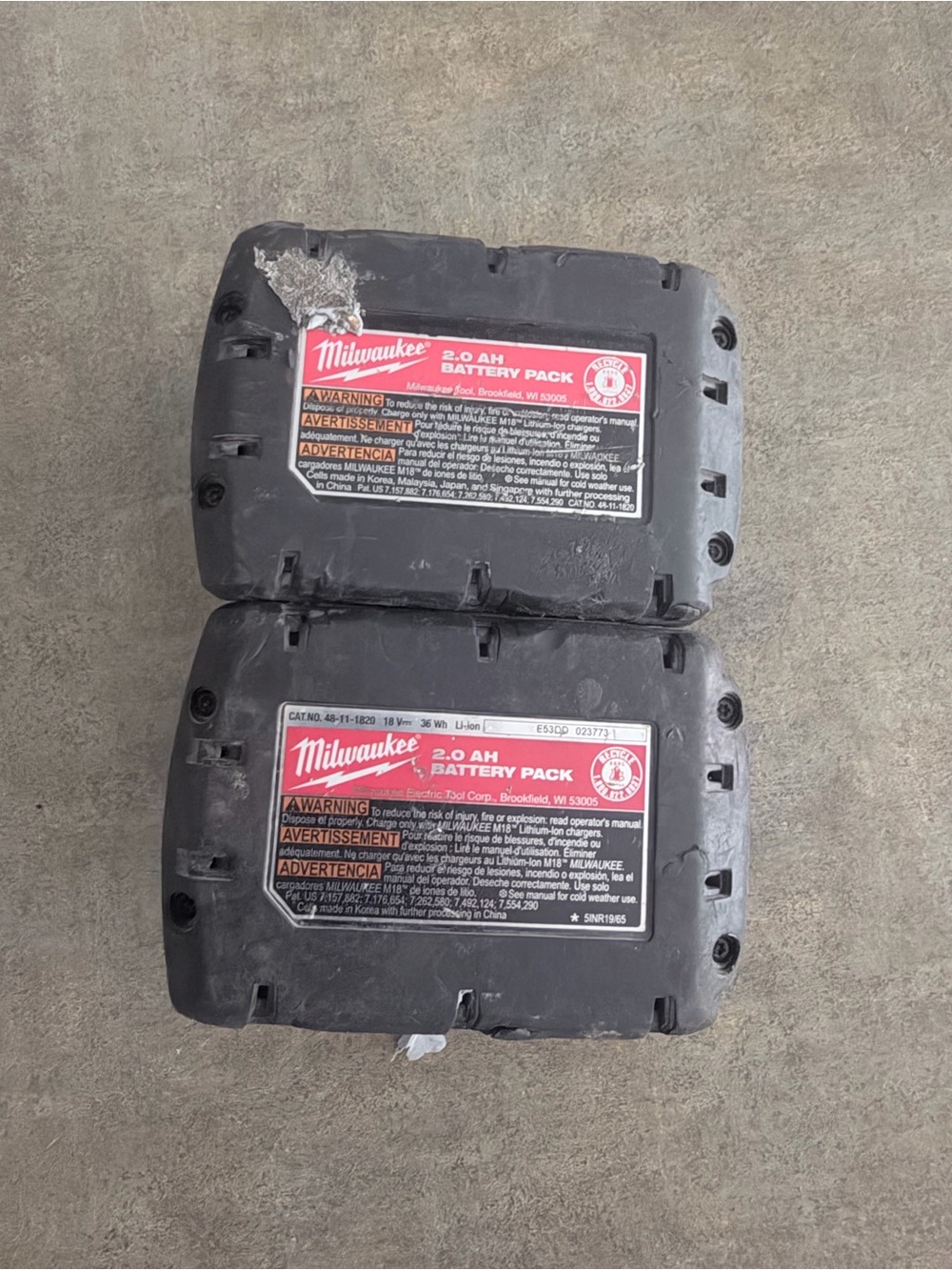 Milwaukee 2.0 Ah Battery Pack Pair - Black with Red Labels